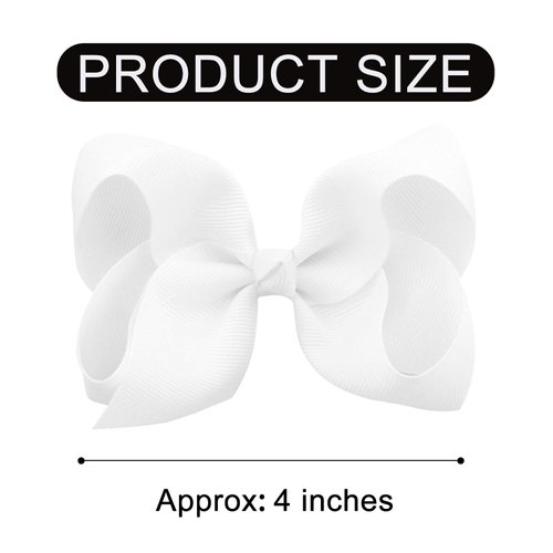 DEEKA 16 PCS 4" Hand-made Hair Bow Grosgrain Ribbon Solid Color Hair Bow Alligator Clips Hair Accessories for Little Teen Toddler Girls -White