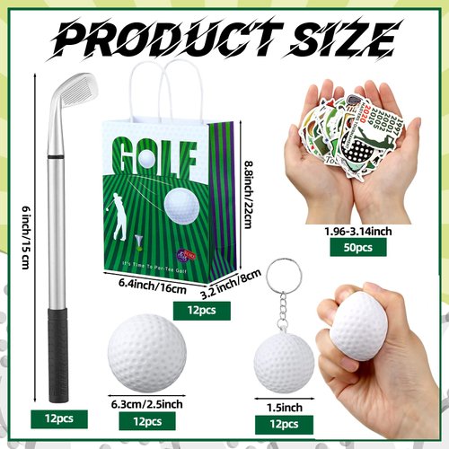 Qeeenar 98 Pcs Golf Party Favor Set Includes Golf Ball Keychain Golf Ballpoint Pen Golf Party Supplies Bags with Handles Golf Stress Balls Golf Stickers for Golf Goodies Bags Filler