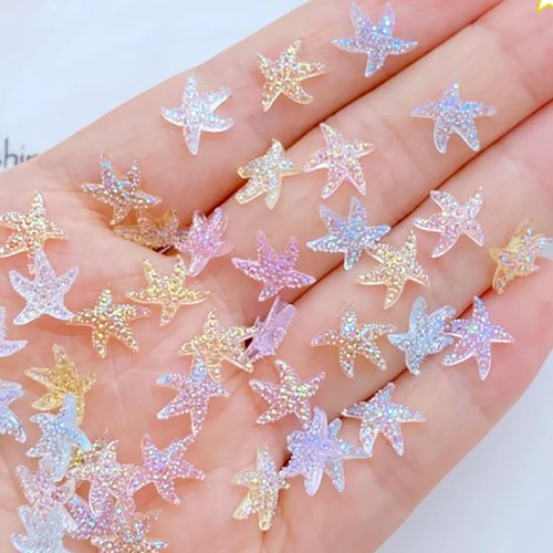 50pcs Starfish Nail Charms Fresh Summer Colorful Starfish Nail Art Charms Cute Mini Starfish Resin Crafts for Women Girls Pentagonal Shape Nail Accessories