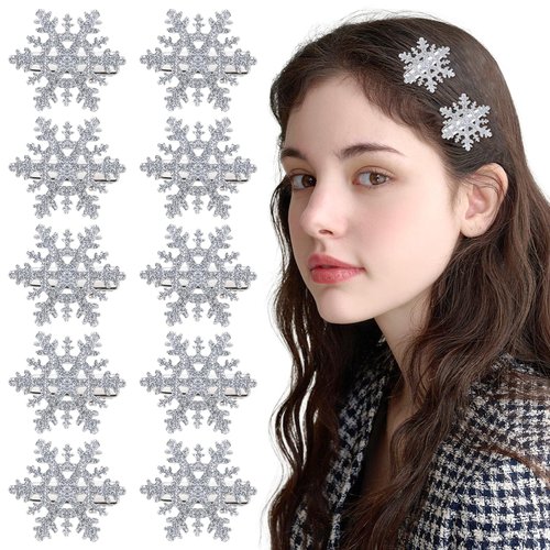 TUCEWP 10Pcs Snowflake Hair Clip for Women Girls Cute Hair Pins Nonslip Sparkly Hair Barrette Snap Small Silver Metal Alligator Clips for Long Thick Hair Holiday Wedding Bridal Hair Accessories