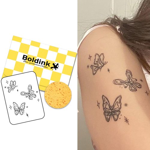 Boldink Semi-permanent tattoos, realistic fake tattoos, last 7-15 days, waterproof non-reflective temporary tattoo stickers, cruelty-free, uniquely designed exquisite packaging（Butterfly 3）