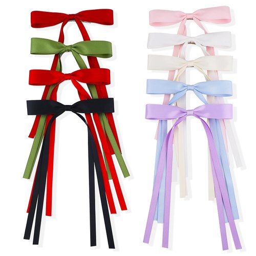 9Pcs Hair Bow Ribbon for Women Girls Teens Black Red Pink Hair Clips Satin Bowknot Barrettes Cute...