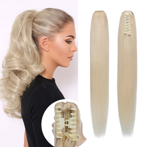 Rich Choices Claw Clip Ponytail Extension Human Hair 14 Inch Real Hair Ponytail Extension Balayage #60 Platinum Blonde 105g One Piece Clip In Long Ponytail Hair Extensions Straight For Women