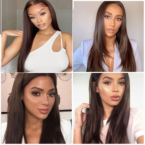 Brown Bundles Straight Human Hair Color 4 Chocolate Brown Bundles Human Hair Dark Brown Bundles Weave No Tangle Hair Extensions For Black Women Brazilian Unprocessed Virgin Bundles（18 20 22 inch)