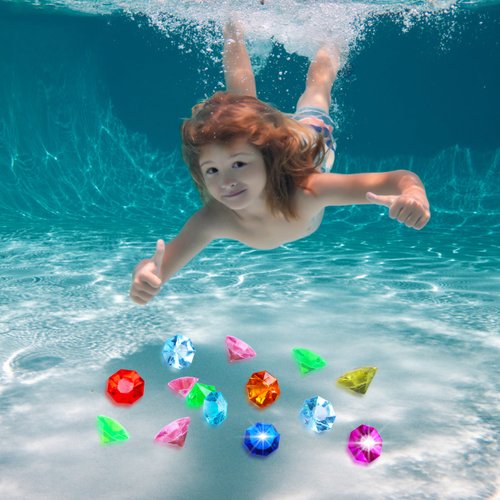 jollylife 36PCS Acrylic Diamond Gems Jewels Pirate Treasure Chest Hunt Party Favors 25 Carat Diving Gem Pool Toys