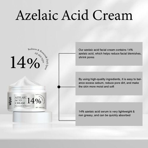 14% Azelaic Acid Cream - Azelaic Acid Serum, Premium Azelaic Acid Facial Cream Redness Relief for Face, Azelaic Acid for Face Balances Excess Sebum with Niacinamide & Vitamin C for All Skin Types 1 Oz