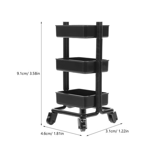 LOGOFUN Doll House Cart Miniature Cart Model Tiny Rolling Cart Toy Mini 3-Layer Storage Trolley with Wheels for Dollhouse Accessories - Black