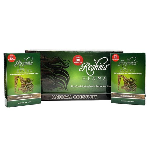Reshma Beauty 30 Minute Henna Hair Color | Infused with Natural Herbs, For Soft Shiny Hair | Henna Hair Color/Dye, 100% Gray Coverage | Semi Permanent | Ayurveda Hair Products (Chestnut, Pack Of 12)