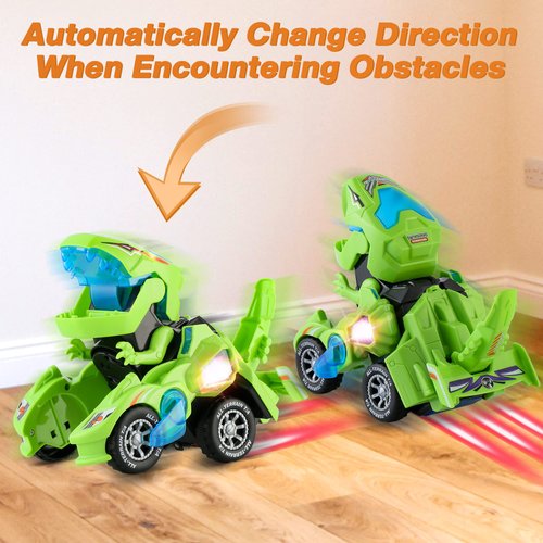 Hirger Transforming Car Dinosaur Toy for Kids 2-5: Dino Transformer Toy Car with Light Music for Toddlers 1-3 | Christmas Birthday Gifts for Boys Age 4-6
