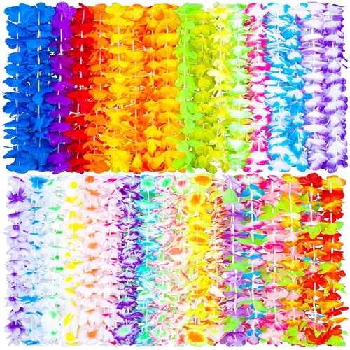 Ruisita 36 Pieces Leis Necklace Hawaiian Colorful Tropical Leis Necklace in 36 Colors Hawaiian Garland Party Decorations for Luau Themed Party, Beach, Holiday, Birthday Decorations
