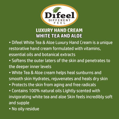 Difeel Hand Cream - White Tea and Aloe 100% Natural Oil and Vitamin E 1.4 ounce (3-Pack)