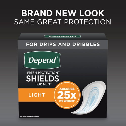 Depend Incontinence/Bladder Control Shields, Incontinence Pads for Men, Light Absorbency, 58 Count (Packaging May Vary)