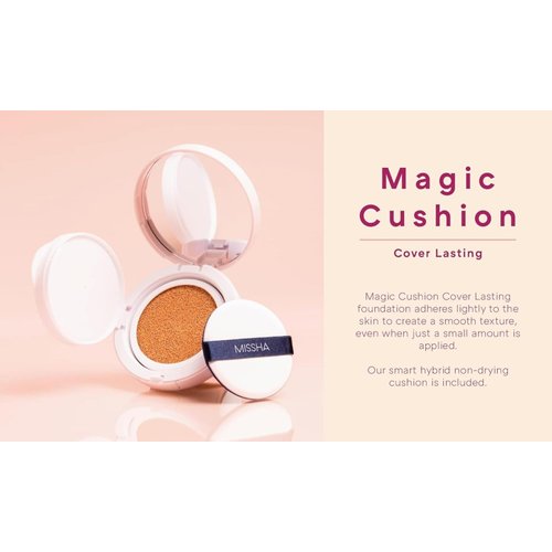 MISSHA Magic Cushion Foundation No.21 Light Beige for Bright Skin - Flawless Coverage,Dewy Finish,Easy Application for All Skin Types