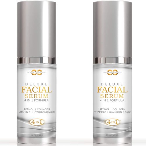 Healing Awakening (2 Pack) 4-in-1 Formula Anti Aging Facial Serum, Boosts Collagen, Hyaluronic Acid, Vitamin E, Retinol, Vitamin C (2.0 oz) (2)