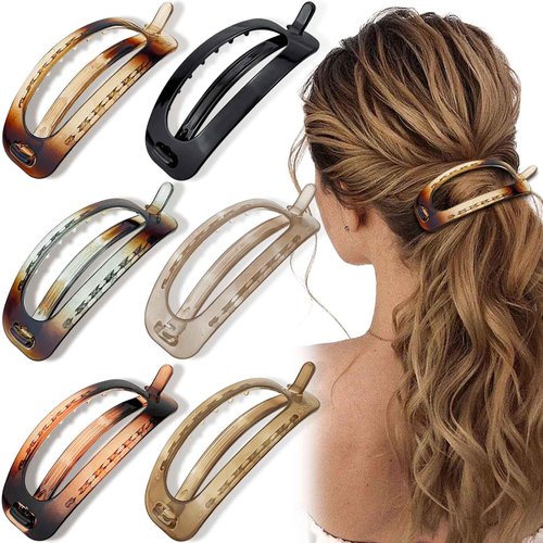 6Pcs French Hair Barrette Clips, 4.72 Inch Oval Plastic Bun Ponytail Holder Strong Hold Grip Hair Clips Closure Hairpin No Metal Hair Accessories for Women Girls