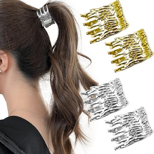 4 PACK Small Hair Claw Clips for Thin Thick Hair, Mini Metal Hair Clips and Claws for Women Cute Nonslip Hair Clips Strong Hold Hair Accessories Fashion Gold Jaw Claw