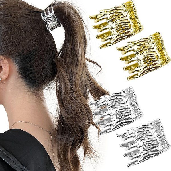 4 PACK Small Hair Claw Clips for Thin Thick Hair, Mini Metal Hair Clips and Claws for Women Cute Nonslip Hair Clips Strong Hold Hair Accessories Fashion Gold Jaw Claw