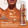 AbluFirst Shimmer Body Oil 100ml Face Glitter Summer Body Moisturizing Light Shimmering Glow Non-Sticky Party Body Luminizer and Illuminator Smooth (3.38 Fl Oz Pack of 1, Bronze Gold)