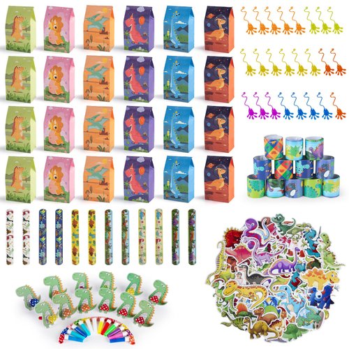 HURSROOR 196PCS Dinosaur Party Favors, Dinosaur Birthday Party Supplies for 24 Kids, Dinosaur Goodie Bags for Kids Birthday, Dinosaur Party Decorations Dino Party Favors for Boys Girls