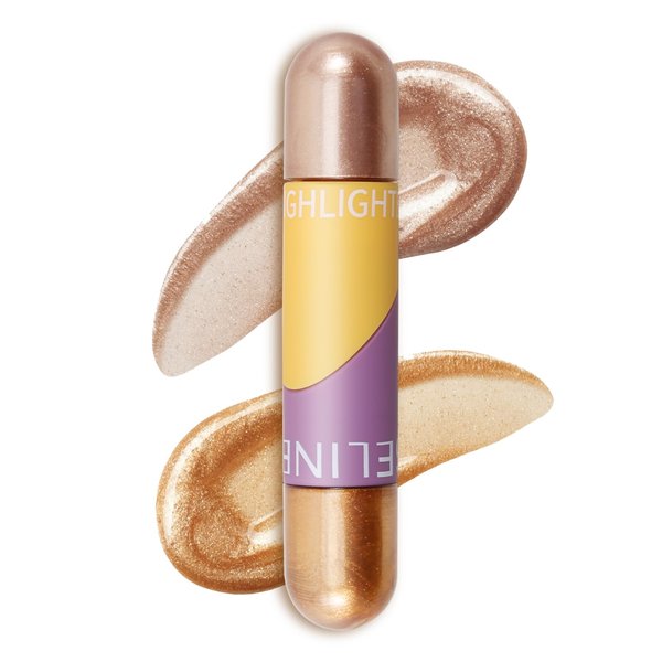 Apooliy 2 in 1 Liquid Contour Highlighter Stick,Smooth Glitter Highlighter Makeup，Multi-Use Body Shimmer Liquid Bronzer