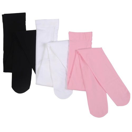 Paralinda Girls Dance Tights Student School Tights 40 Den 3-Pack (Black/White/Pink, 6-8)