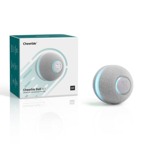 Cheerble Smart Interactive Cat Toy, Automatic Moving Bouncing Rolling Ball for Indoor Cat Kitten, Peppy Pet Ball with Lights and Bell, Grey