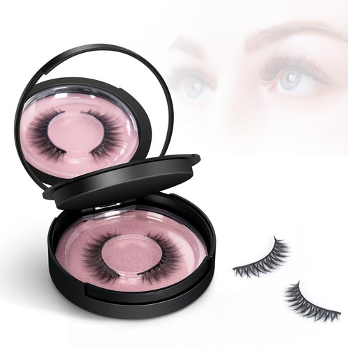 Buqikma Eyelash Storage Box - 2 Layers Circle Eyelash Box with Mirror Empty Travel Eyelash Storage Case Organizers with Lash Holder for Women and Girl