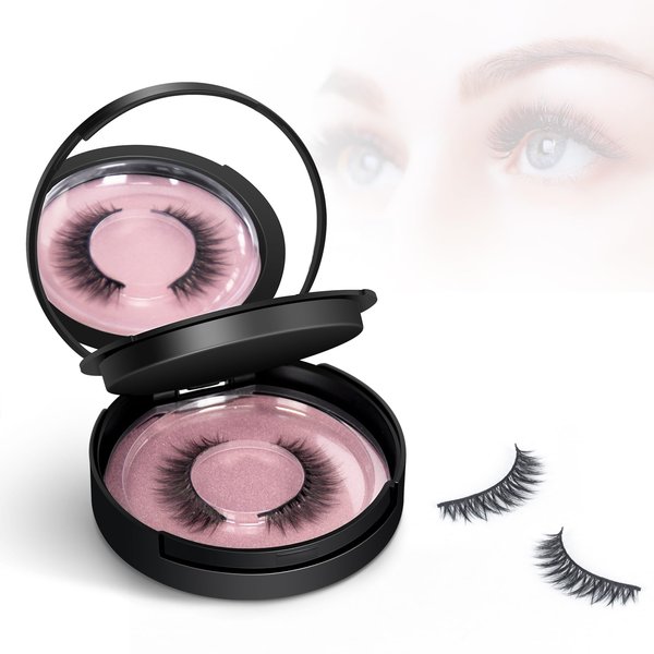 Buqikma Eyelash Storage Box - 2 Layers Circle Eyelash Box with Mirror Empty Travel Eyelash Storage Case Organizers with Lash Holder for Women and Girl