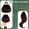Ugeat Balayage Clip in Hair Extensions Black to Wine Red Hair Extensions Clip ins Real Human Hair Ombre Black to Burgundy Clip in Human Hair Extensions Full Head 16 Inch 7pcs 120g(105g Hair+15g Clips)