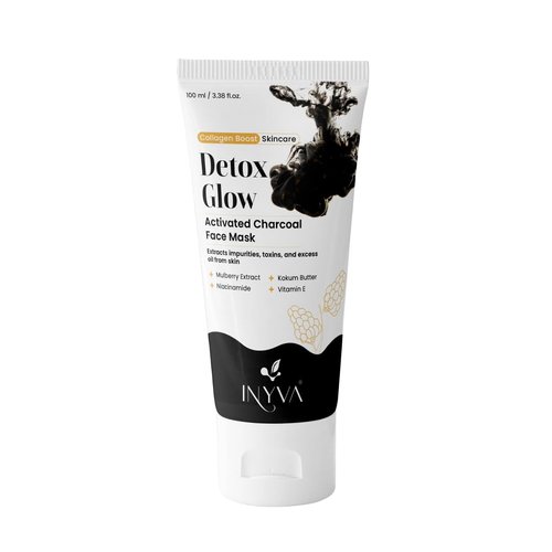 INYVA DetoxGlow Activated Charcoal Face Mask | With Mulberry Extract, Niacinamide, Kokum Butter & Vitamin E | Deep Cleansing & Brightening | Hydrates & Nourishes Skin | For All Skin Types - 3.38 Oz