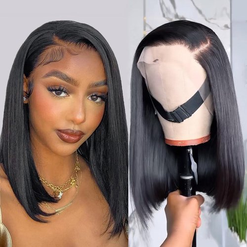 Superfect Bob Wig Human Hair 14 Inch 13x4 HD Lace Front Wigs Human Hair Glueless Pre Plucked Straight Lace Frontal Bob Wigs for Women 180% Density Human Hair Wigs Natural Black Color(14 Inch, Bob Wig)