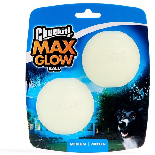 Chuckit! Max Glow Ball Dog Toy - Glows in the Dark - Made from Durable Rubber - Size Medium - For Dogs 20-60 lbs - 2.5-inch Diameter - Pack of 2