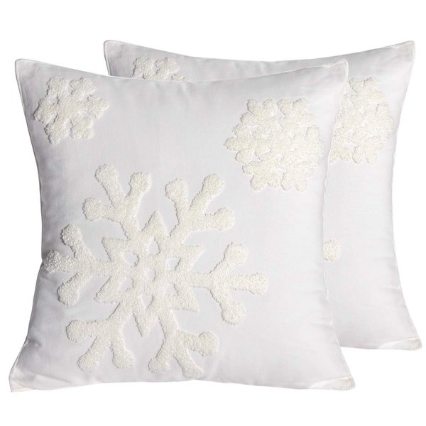 AFIRMLY 18x18,Cotton Christmas Blessing Throw Pillow Cover for Bed Sofa Cushion Car Snowflake Embroideried Pillowcases,1pair White