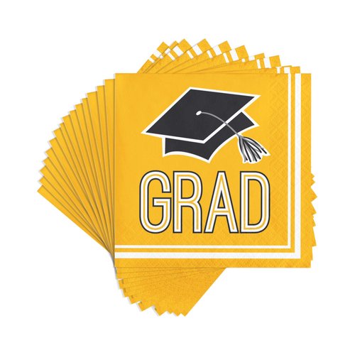 Creative Converting Graduation School Spirit Yellow Beverage Napkins, 5"