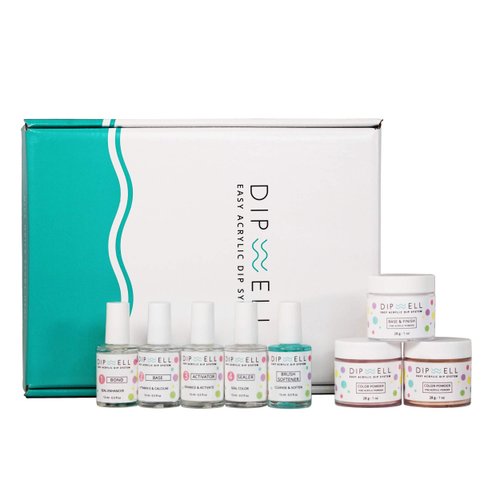 DipWell Acrylic Nail Kit with Clear Acrylic Powder, Monomer Acrylic Nail Liquid, Acrylic Nails Brush, & Nail Acrylic Powder (Natural Starter System, Durable, No UV/LED Needed, Made in USA)