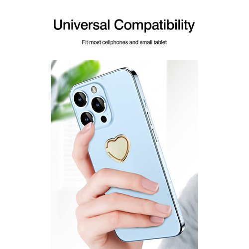 2 Packs Glossy Finish Love Heart Shaped Cell Phone Ring Holder Stand, 360 Degree Rotation Finger Ring Kickstand with Polished Metal Phone Grip (Gold)