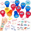 INKSOMOBA 36PCS Airplane Party Favors 24 Tattoos Sticker 12 Stamp Set - Ideal Aircraft Themed Birthday Card Decorations Supplies Goodie Bag Cute Rewards for Girls Classroom Gifts Baby Shower Prizes