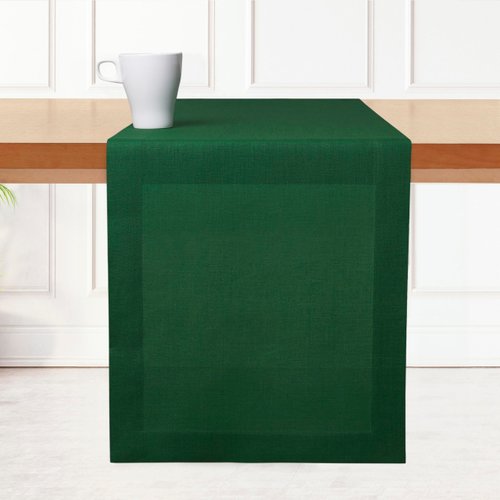 D'Moksha Homes Linen Table Runner 14 x 48 Inch - 100% Pure Linen Forest Green Table Runner - Machine Washable Farmhouse Table Runner