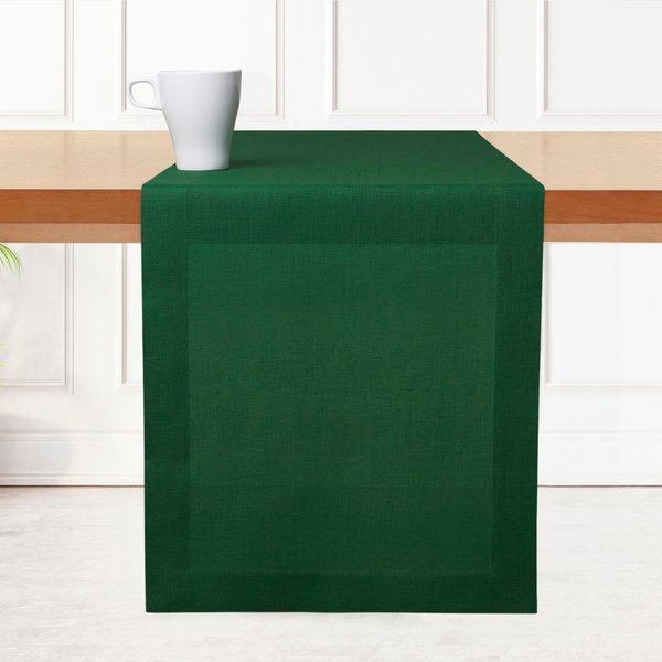 D'Moksha Homes Linen Table Runner 14 x 48 Inch - 100% Pure Linen Forest Green Table Runner - Machine Washable Farmhouse Table Runner