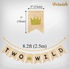 Uniwish Two Wild Banner Baby Boy Girl 2nd Birthday Party Decorations Garland Jungle Theme Party Supplies Rustic Two Years Old Birthday Sign with Glitter Crown