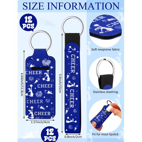 MotiMind 24 Pcs Cheer Lipstick Holder Keychains Lanyard Set Cheer Teams Gifts Cheerleaders Party Favors Cheer Theme Portable Lipstick Holder and Lanyard for Competitive Cheer Party Supplies (Blue)