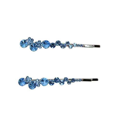 Faship A Pair Of Aqua Premium Rhinestone Crystal Floral Hair Clips Pins 2 Pcs