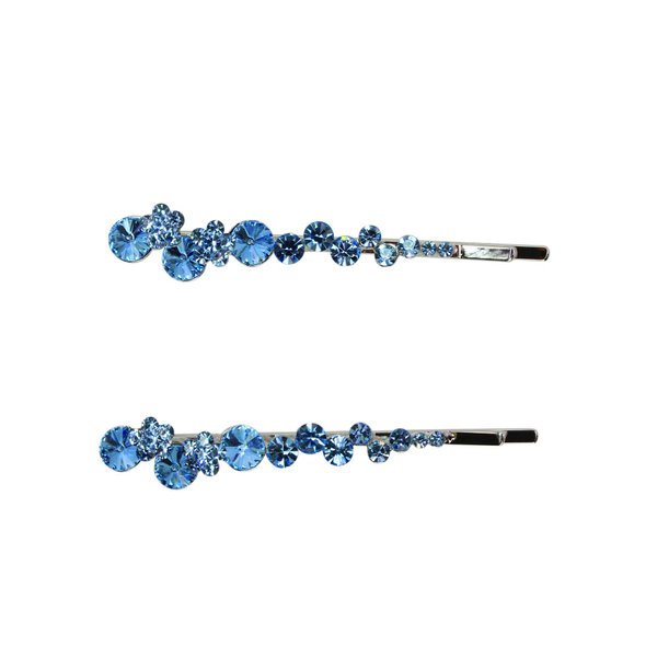 Faship A Pair Of Aqua Premium Rhinestone Crystal Floral Hair Clips Pins 2 Pcs