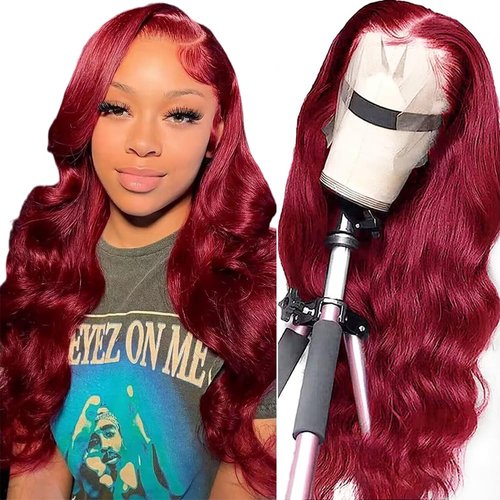 MUPRETTY 99J Burgundy Lace Front Wigs Human Hair 180% Density Red Lace Front Wigs Human Hair 13X4 Body Wave HD Lace Front Wig with Baby Hair Pre Plucked (24Inch, 13x4 Lace Front Wig)…