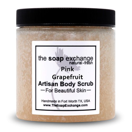 The Soap Exchange Sugar Body Scrub - Pink Grapefruit Scent - Hand Crafted 8 fl oz / 240 ml Natural Artisan Skin Care, Shea Butter, Exfoliate, Moisturize, & Protect. Made in the USA.