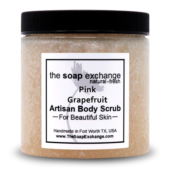 The Soap Exchange Sugar Body Scrub - Pink Grapefruit Scent - Hand Crafted 8 fl oz / 240 ml Natural Artisan Skin Care, Shea Butter, Exfoliate, Moisturize, & Protect. Made in the USA.