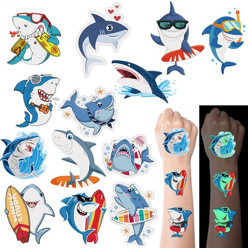 Luminous Sharks Temporary Tattoos for Kids, Sea Animal Tattoos Stickers Shark Ocean Birthday Party Favors Supplies, Gifts for Shark Goodie Bag Stuffers (40 Sheets 280 PCS)