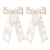 Furling Pompoms Hair Bow Clips for Women,White Hair Bows Clips,2pcs Long Tail Ribbons Bows, Big Satin Bows Hairpins Barrettes Girls Hair Accessories