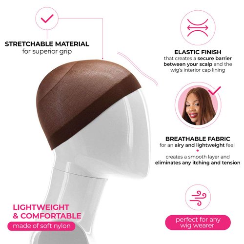 Milano Collection Wig Caps for Women | Premium Breathable, Stretchable, Nylon Bald Wig Cap Liner Stocking for Wigs and Lace Front Wigs, Hair Cap, Chocolate Brown, 1 Pack of 9 Caps, 9 Count