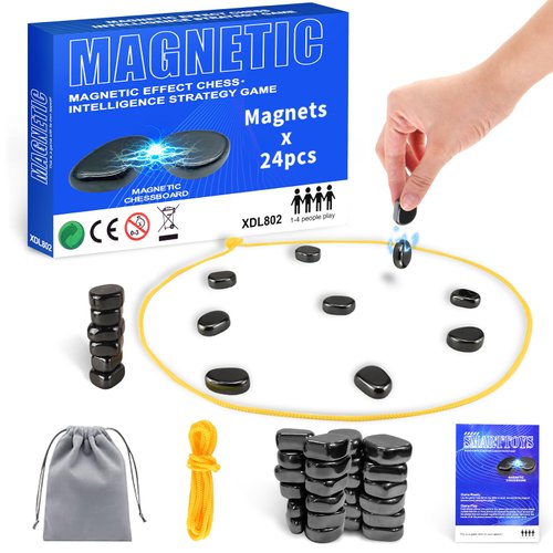 Foquyai Magnetic Chess Game Upgrade 24 Stones, Magnetic Chess Game with Stones and String, Magnet Chess Game, Puzzle Strategy Family Games Party Games for Kids and Adults,Kids Gifts for Christmas